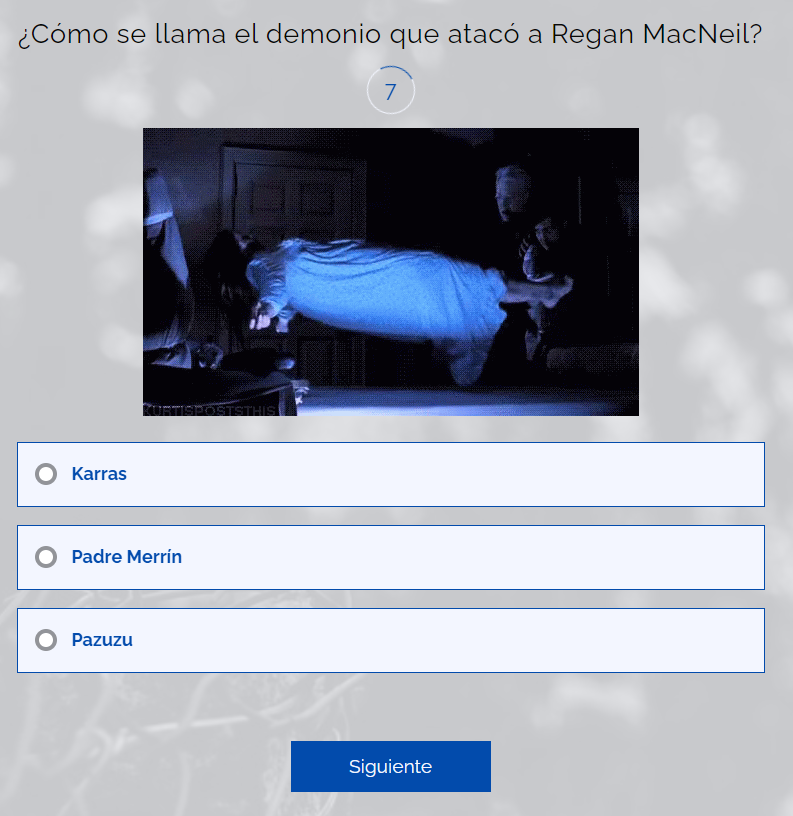 Example of a trivia quiz with an image and time limit.