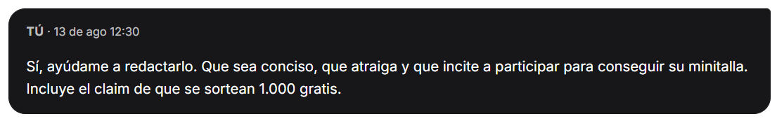 El agente pregunta si quieres ayuda para redactar el copy de la landing
