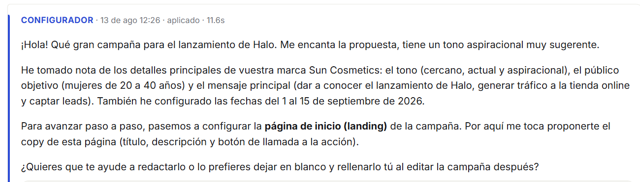 El agente confirma los datos principales del mensaje inicial