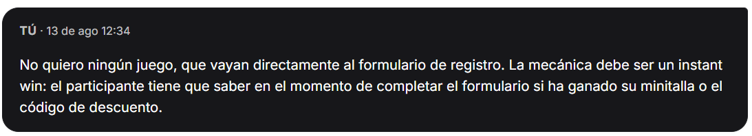 Respuesta del usuario: sin juego interactivo