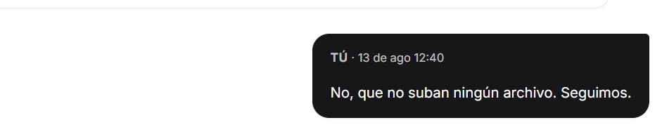 Respuesta del usuario: sin subida de archivos