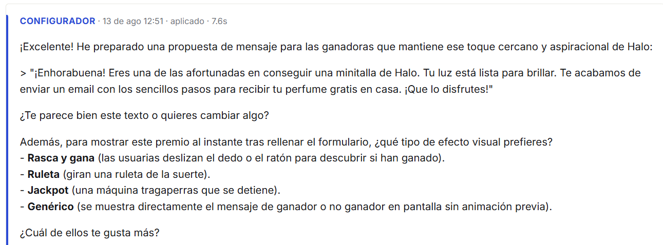 El agente sugiere funcionalidades adicionales