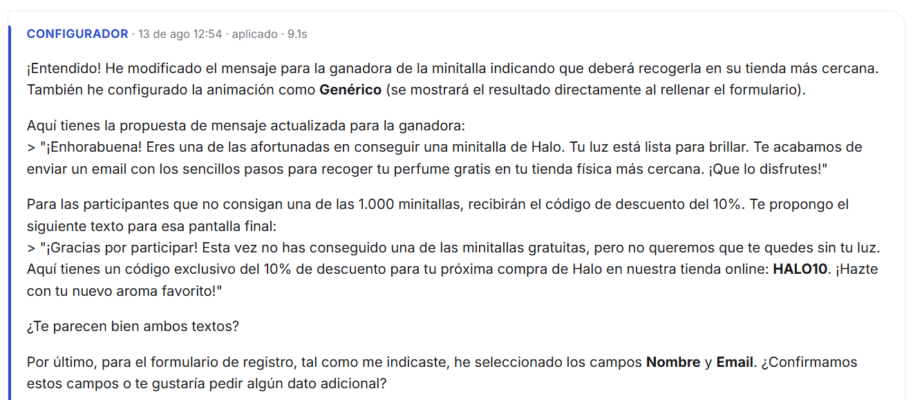 El agente propone los campos del formulario de registro