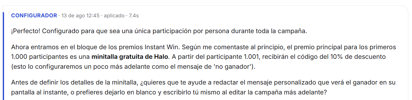 El agente pregunta sobre el mensaje para el ganador
