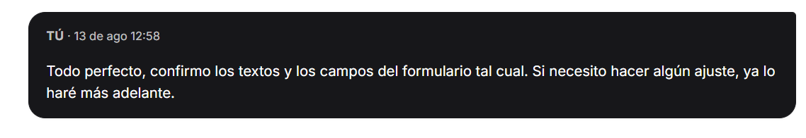 El usuario confirma los campos del formulario
